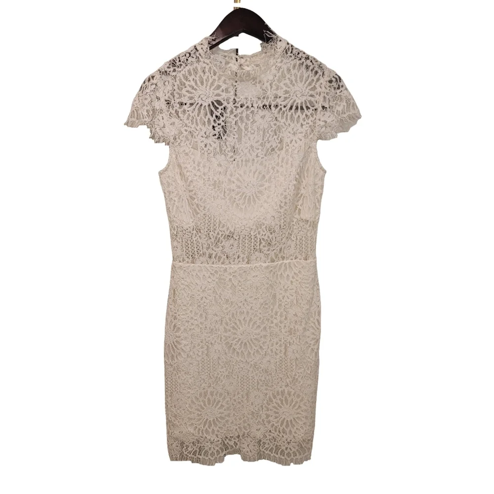 NWT BEBE JESSIE WHITE LACE MOCK NECK DRESS $139 SIZE 6 - Picture 6 of 15